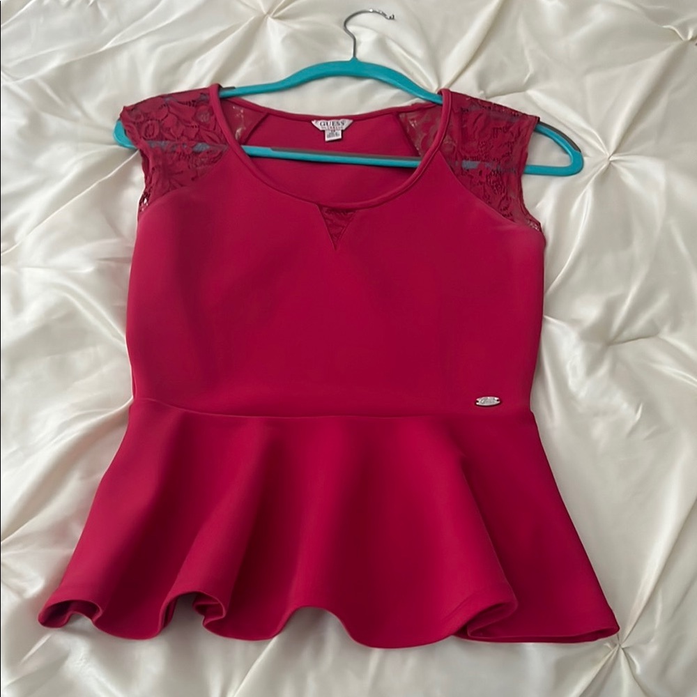 Guess Fuchsia Lace Peplum Blouse